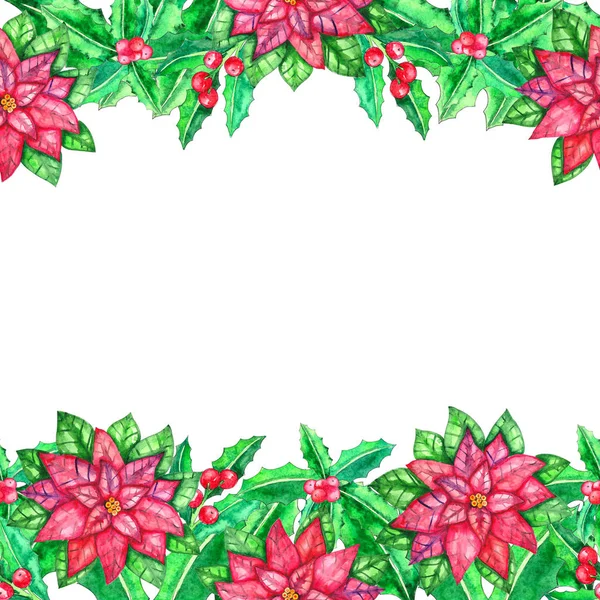 Christmas Watercolor Template Colored Leaves Berries White Background Ideal Design — Stock Photo, Image