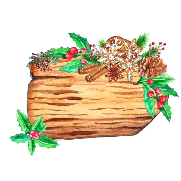 Watercolor Wood Slices Christmas Decor Hand Painted Christmas Slice Fir — Stock Photo, Image