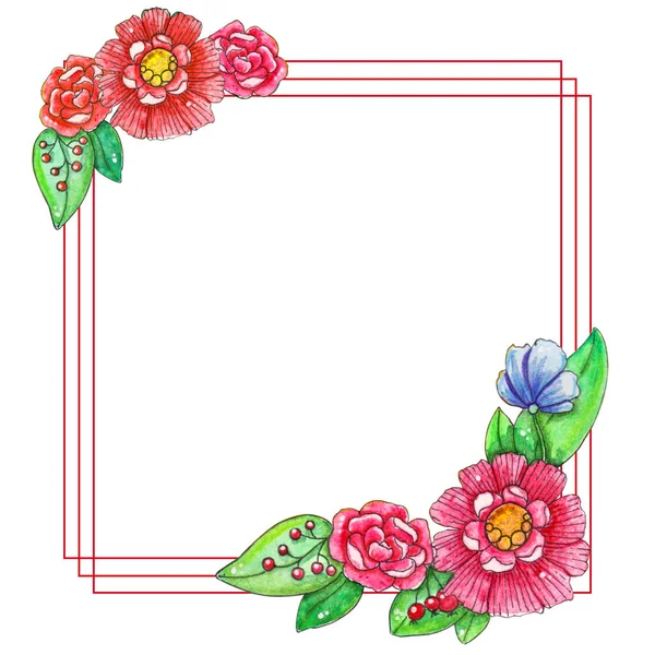 春紅葉と白い背景の花水彩画テンプレート テキストのスペースのデザイン バナー広告 チラシ ポスターに最適 — ストック写真