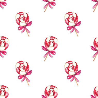 Sulu boya Noel girdap lolipop sorunsuz imkanı izole üzerinde beyaz arka plan desen, çizilmiş kroki styl çizimde ver.