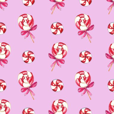 Sulu boya Noel girdap lolipop sorunsuz imkanı izole üzerinde pembe arka plan desen, çizilmiş kroki styl çizimde ver.