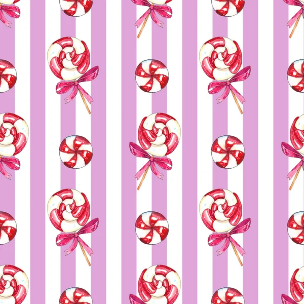 Şerit arka plan, kroki styl elle çizilmiş çizimde izole suluboya Noel girdap lolipop Seamless modeli