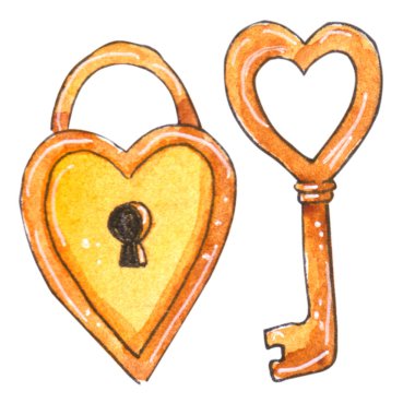 Suluboya anahtar ve beyaz arka plan üzerinde izole kilit. 