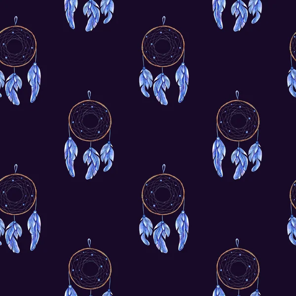 Dromenvanger Veren Patroon Aquarel Boheemse Decoratie Blue Dream Catcher Ontwerp — Stockfoto