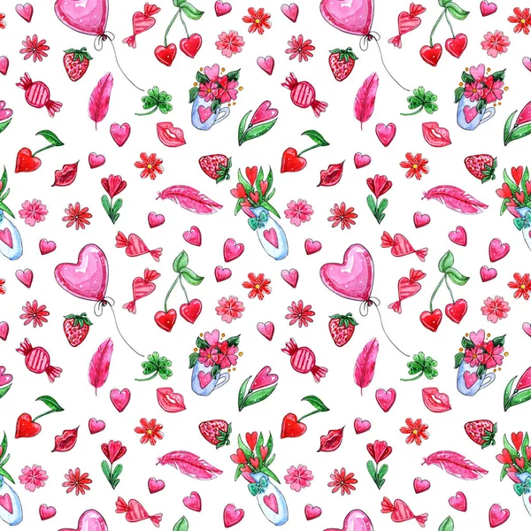 Watercolor Seamless Pattern Isolated White Background Hand Drawn Illustration Sweets — 스톡 사진