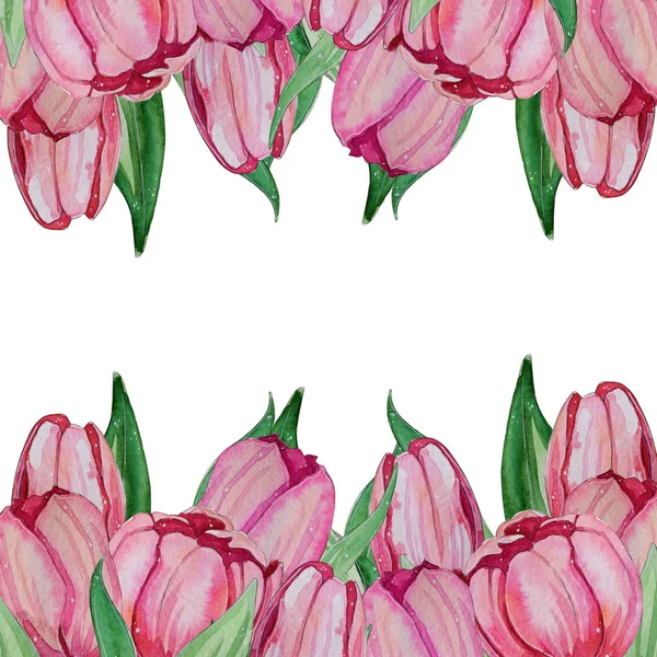 Watercolor Tulips Template Lovely Card Place Your Text Decorative Wreathes — Stock Photo, Image