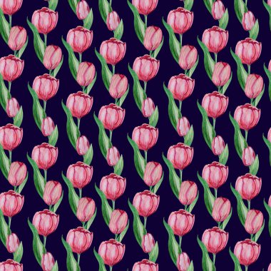 Elle çizilmiş suluboya Lale seamless modeli. Dünya Kadınlar Günü. Tasarım, kart, yazdırma, davetiyeler veya arka plan için.
