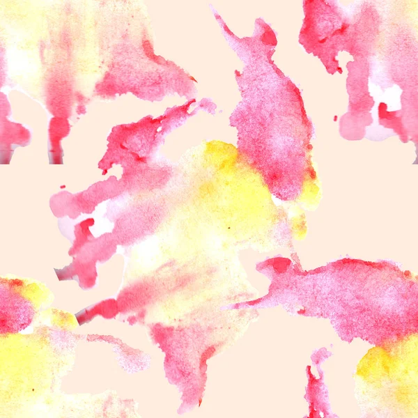Watercolor stain seamless pattern. Red and yellow