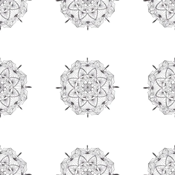 Seamless pattern with abstract mandala on the white background. Pen art seamless abstract pattern in zentangle style. Perfect for cards, design and backgrounds.