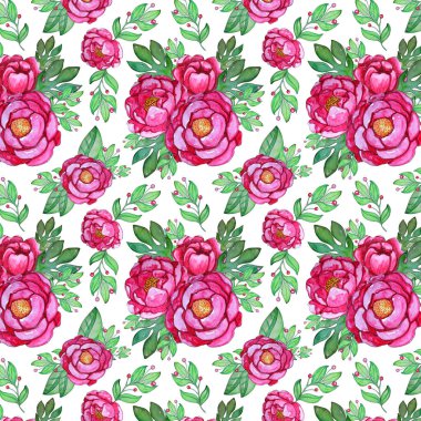 Pembe Şakayık çiçekleri ile sulu boya Dikişsiz desen. 