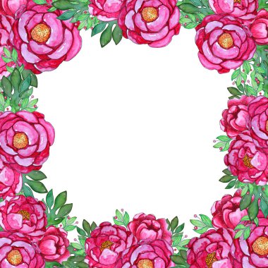 Sulu boya pembe Şakayık çiçekleri şablonu. 