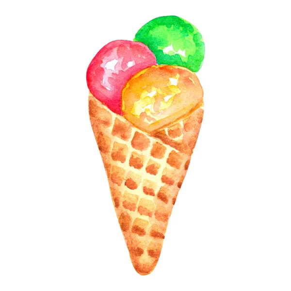 Watercolor hand drawn ice cream isolated on white background. — Stock Photo, Image