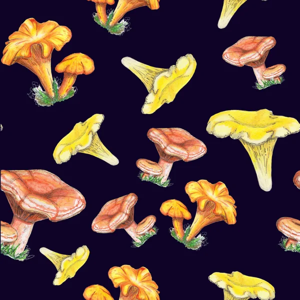 Aquarell nahtloses Muster mit Pilzen. — Stockfoto