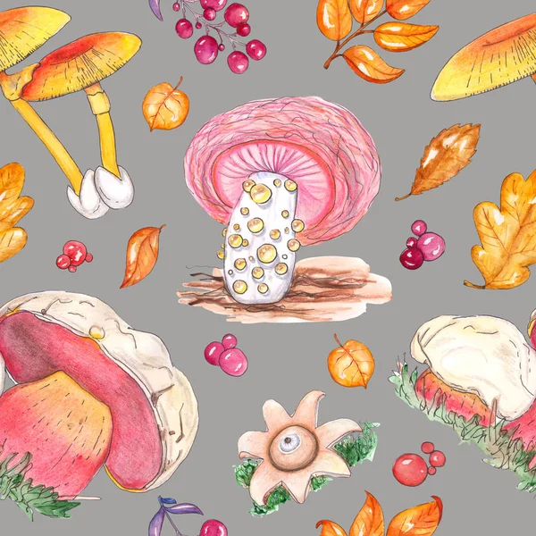 Akvarelu vzor bezešvé s houby houby — Stock fotografie