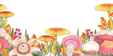 Mantar beyaz zemin üzerine suluboya sorunsuz afiş. 