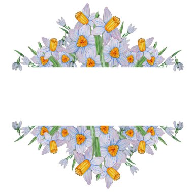 Suluboya şablon bahar çiçekleri / el boyalı.