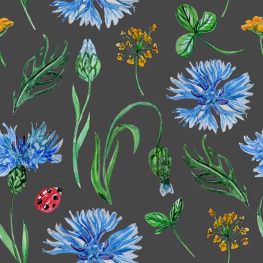 Sulu Boya Dikişsiz desen bahar çiçek el boyalı.