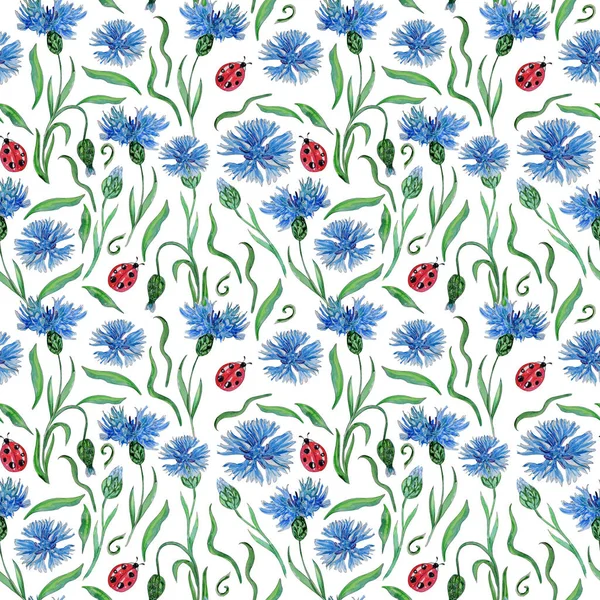 Hand painted watercolor seamless pattern of spring flowers.