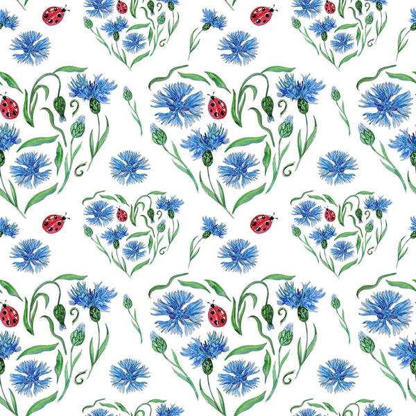 Hand painted watercolor seamless pattern of spring flowers.