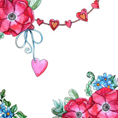 Suluboya tatlı çiçekler şablonu. 