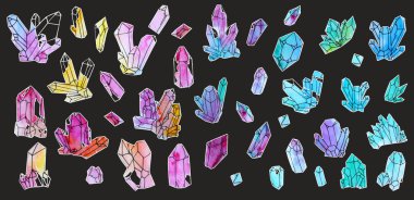 Sulu Boya kristalleri üzerinde beyaz backgr izole kümesi el boyalı