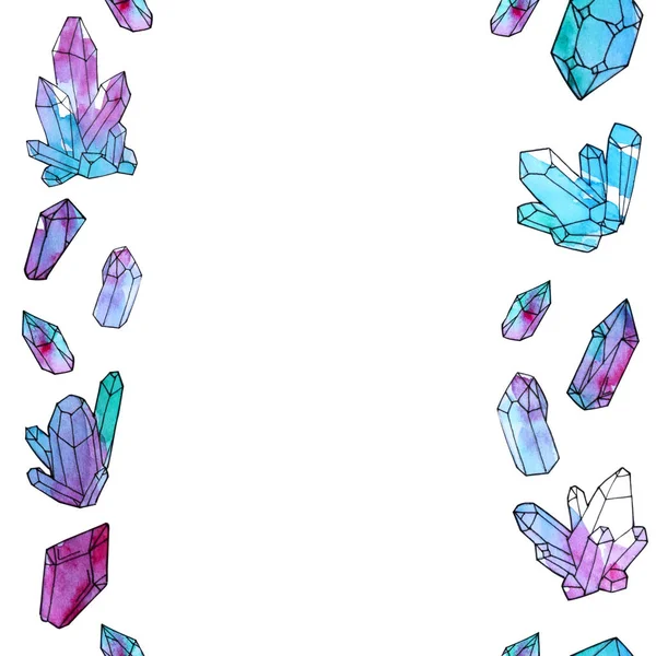 Šablona krystalů z ručně malované akvarel — Stock fotografie
