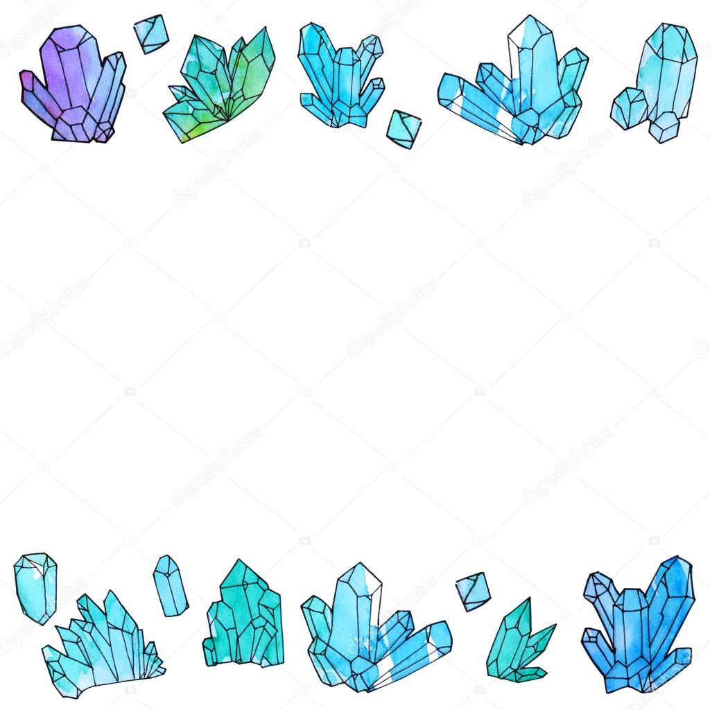 Hand painted watercolor crystals template