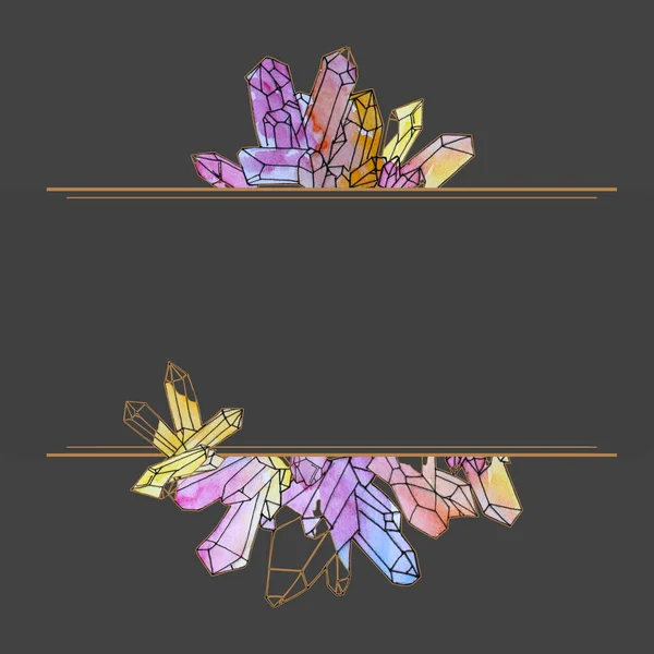 Hand painted watercolor crystals template — Stock Photo, Image