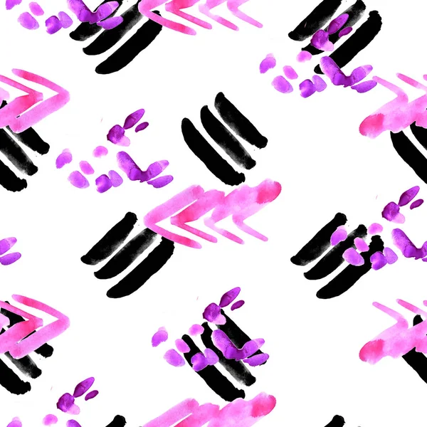 Ручний Фарбований Акварельний Безшовний Візерунок Чорно Фіолетові Плями Ізольовані Білому — стокове фото