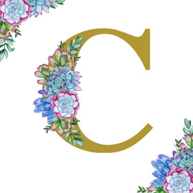 Çiçek suluboya alfabe sanatı. 