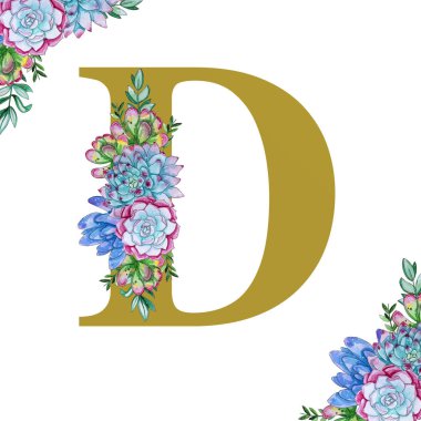 Çiçek suluboya alfabe sanatı. 