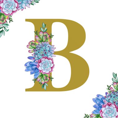 Çiçek suluboya alfabe sanatı. 