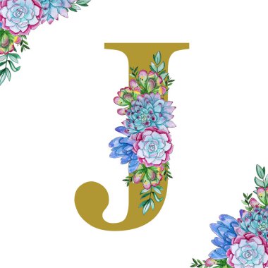 Çiçek suluboya alfabe sanatı. 