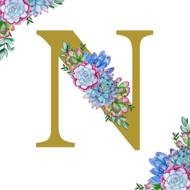 Çiçek suluboya alfabe sanatı. 