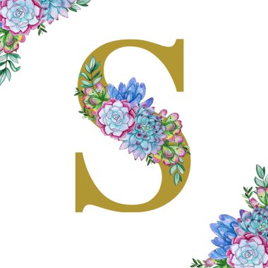 Çiçek suluboya alfabe sanatı.