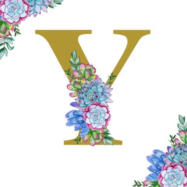 Çiçek suluboya alfabe sanatı. 