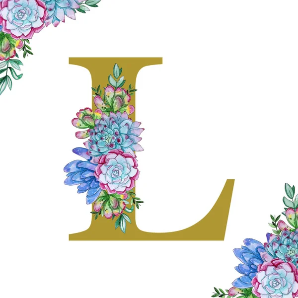 Blommig akvarell alfabetet konst. — Stockfoto