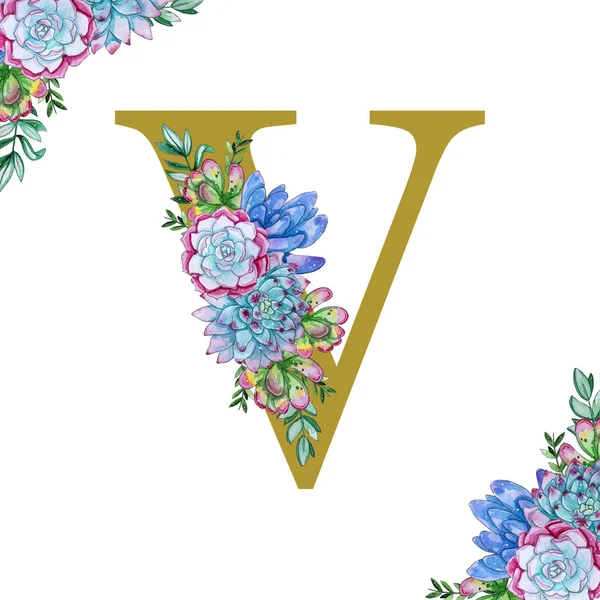 Arte alfabeto aquarela floral . — Fotografia de Stock