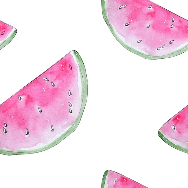 Handmålade akvarell rosa vattenmelon sömlös mönster — Stockfoto