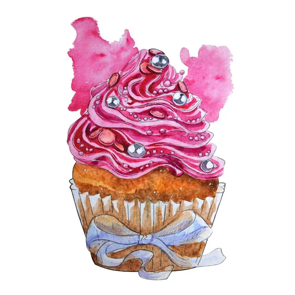 Handbemalter Aquarell-Cupcake. — Stockfoto