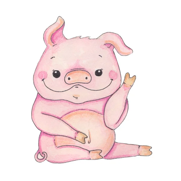 Akvarell tecknad Piggy illustration. — Stockfoto