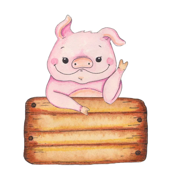 Akwarela ilustracja kreskówka Piggy. — Zdjęcie stockowe