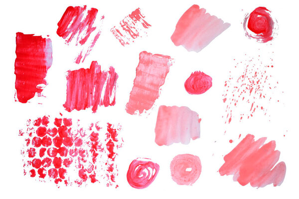 Hand painted Set of Acrylic textures isolated on a white background. Shape in pink and red colors. Perfect for decoration, lable design, logo, cards