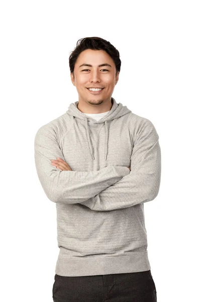 Young Asian Millennial Feelingassertive Flashing Awesome Smile His Arms Crossed — Stok Foto