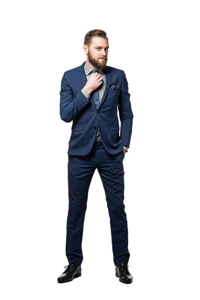 Stilren Ung Skandinavisk Man Årsåldern Som Ser Vacker Blå Kostym — Stockfoto