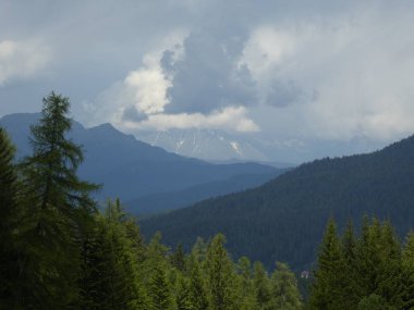 zirve rock Panorama Manzara Güney Tirol İtalya Avrupa yeşil yüksek dağlarda çimen çayır ağaçları orman güneş güneş ışığı