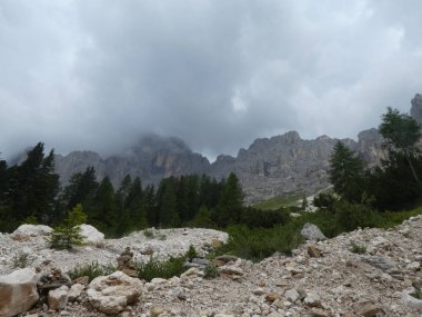 zirve rock panorama manzara tyrol İtalya Avrupa yüksek dağların kötü hava bulutlar ağaçlar orman yeşil çim vahşi doğa gökyüzü