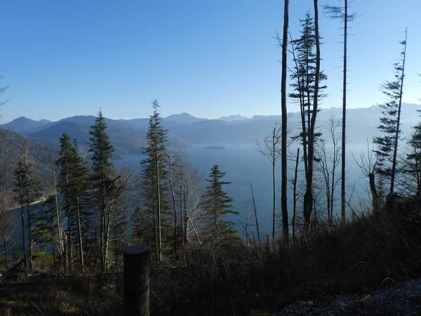 Szczyt Zimie Mgła Niebieski Niebo Opoka Panorama Pejzaż Góry Austrii — Zdjęcie stockowe