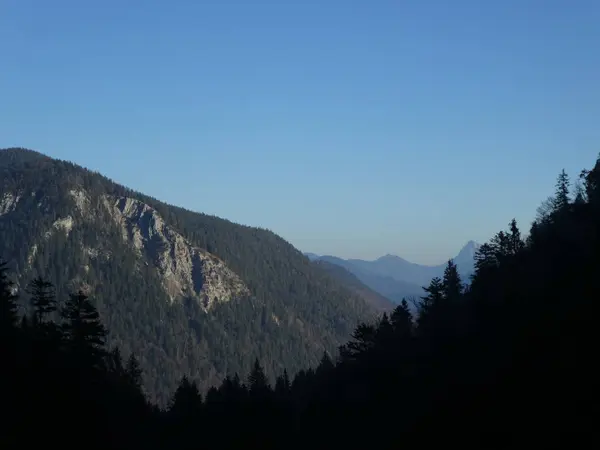 Summit Rock Panorama Landscape Mountains Austria Winter Fog Blue Sky — Stock Photo, Image