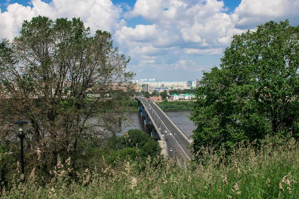 Ville Russie Pont Sur Volga Nijni Novgorod Été — Photo